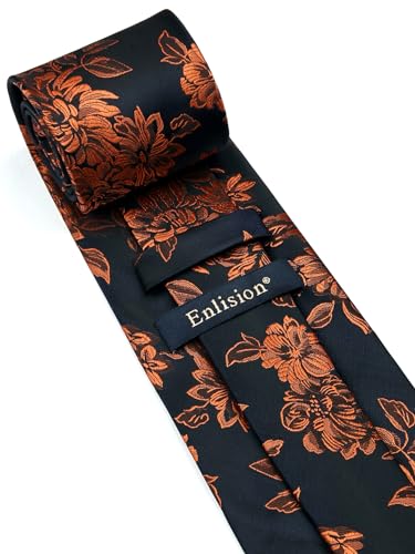 Image of Enlision Ties for Men Floral Tie Handkerchief Cufflinks Set Formal Flower Classic Mens Necktie & Pocket Square Wedding