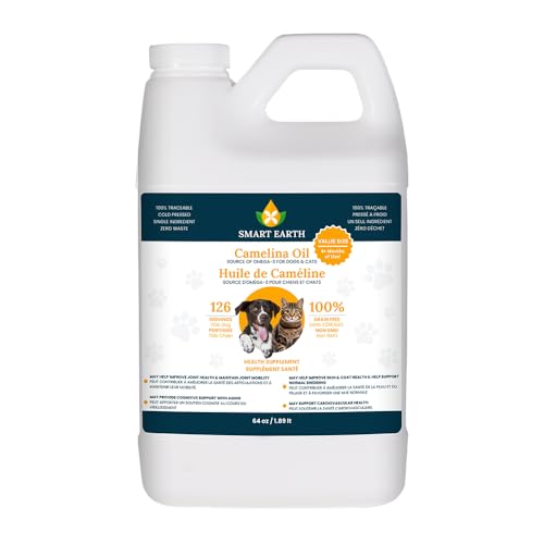 Smart Earth Camelina Oil for Dogs - Omega 3 6 9 Supplement for Healthy Skin Shiny Coat & Flexible Joints - Dog Joint Supplement - Natural Canine Wellness - Omega 3 for Dogs (Pump Included - 64oz)