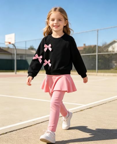 Image of Toddler Girl Clothes Ruffle Long Sleeve Heart Print Tops and Pants 2PC Little Girl Winter Outfits Size (4-7T)