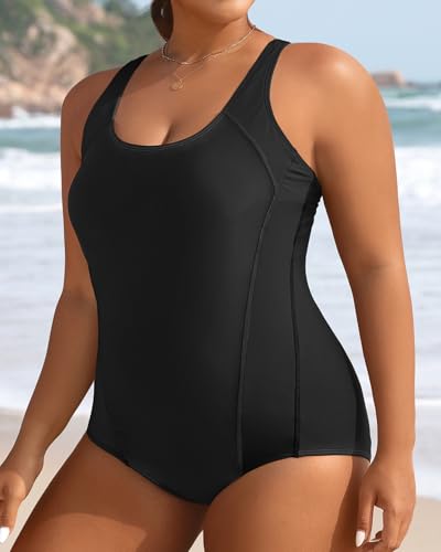 Image of Aqua Eve Plus Size Swimsuits Athletic One Piece Bathing Suit for Women Tummy Control Slimming Swimwear