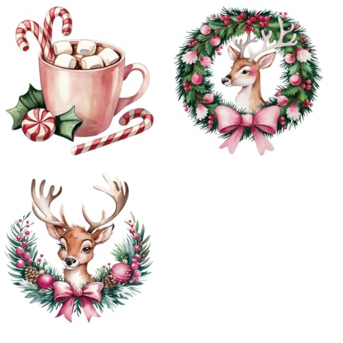 Retro Pink Christmas Sublimation Iron Transfer Patch Heat Transfer Sticker Vinyl Design Iron Applique T-Shirt Clothing DIY Craft Applique Clothing Decoration (P2)