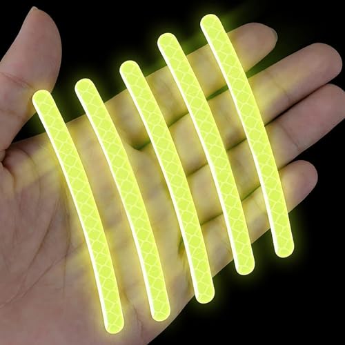 Image of REDWIND Silicon Anti-Collision Glow In The Dark Wheel Rim Self Adhesive Stickers Night Reflective Tape Warning Sticker Metal Universal For All Cars Bikes Motorcycles Bicycle 20 Strips (Neon) 11 cm