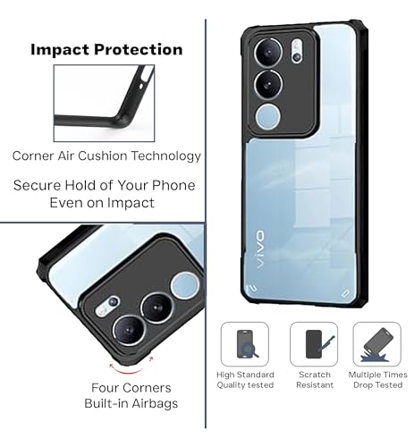 FabeKee Hybrid Shockproof Back Cover Case for Vivo Y29 5G / Vivo Y19s | Hard Back Cover Case for Vivo Y29 5G / Vivo Y19s (PC & TPU, Transparent Clear Back)