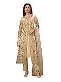 Indische Hochzeitskleidung, Designer-Netz, Salwar Kameez, schwere Arbeit, Punjabi, cremefarben, cremefarben, XX-Large