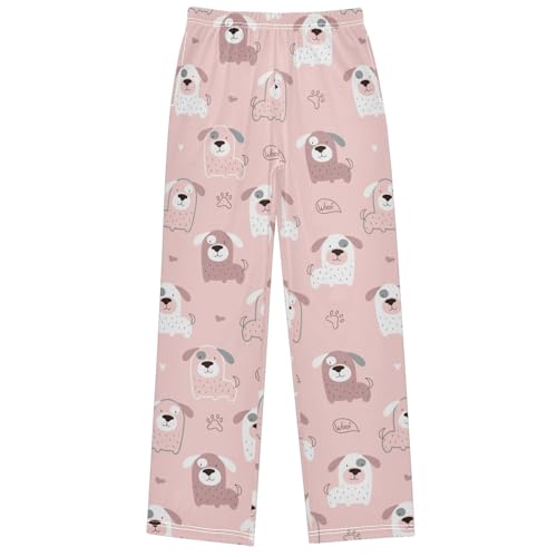 Boy's Pants Hand Drawn Cute Pink White Dog Jogger Pants Elastic Waist Long Bottoms Trousers with Pockets 6-14 Years