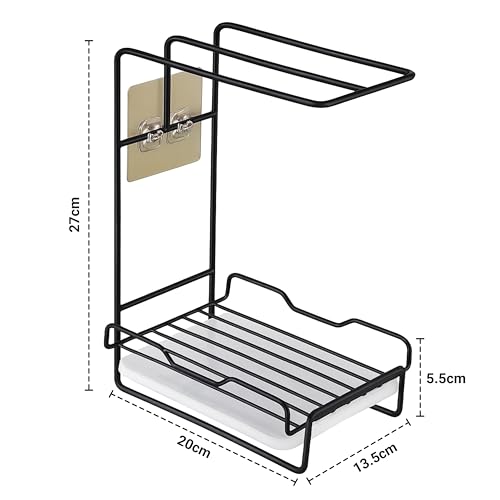 Image of Livzing 2-in-1 Metal Kitchen Sink Organizer & Towel Rack - Metal Sponge & Soap Holder with Drip Tray for Kitchen Sink, Countertop or Wall-Mount Kitchen Storage Rack - Free-Standing Rack