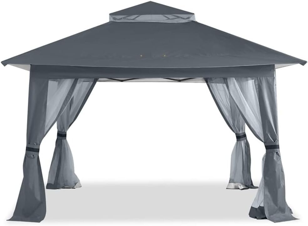 Patio Gazebo 13ft Pops Up Party Tent with Side Curtains and Storage Bags Outdoor Canopy Vented Roof