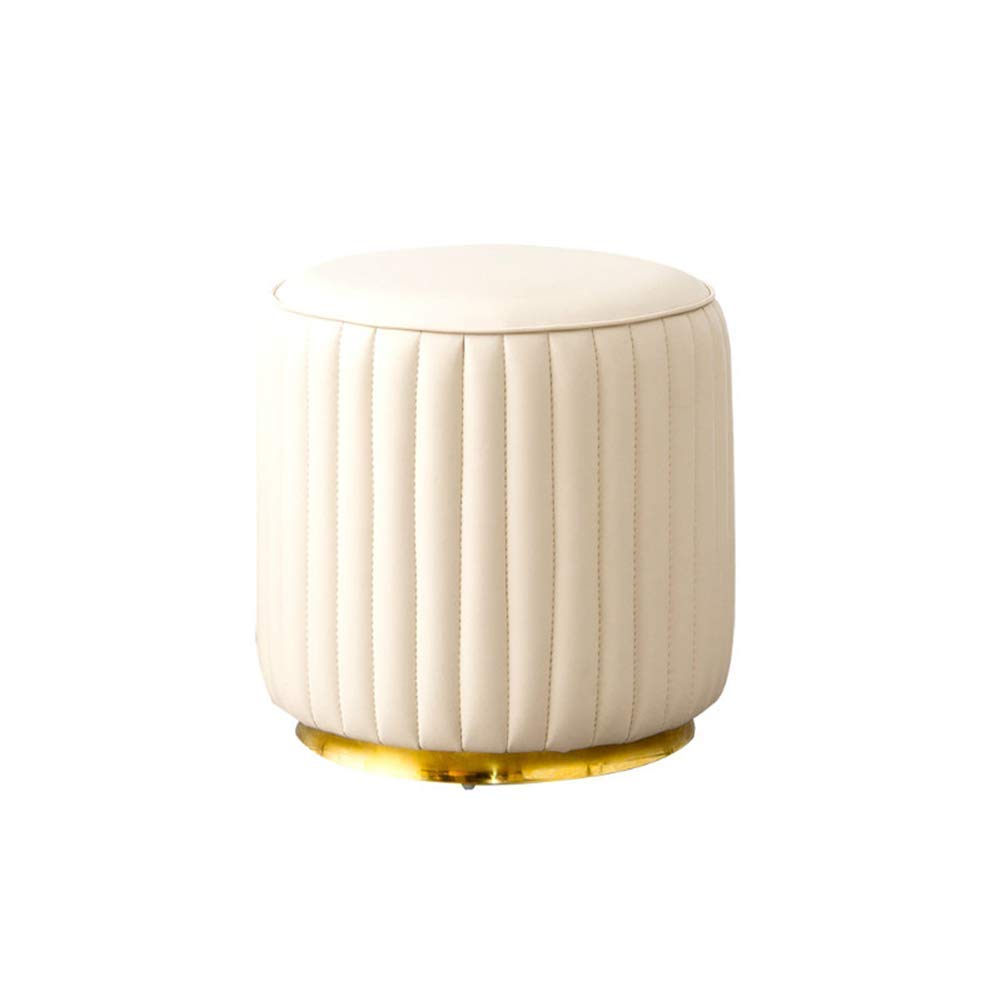 Pouf rond en cuir blanc avec base dorée de 33x35 cm pour salon moderne