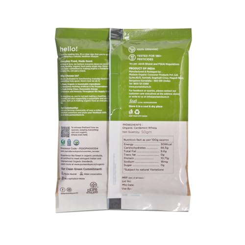 Image of Pure & Sure Organic Pure & Sure Organic Cardamom 7-8mm Bold (Elaichi) 50G | 100% Natural Elaichi Sabut | Rich in Flavour & Aroma | No Artificial Color, No Preservatives