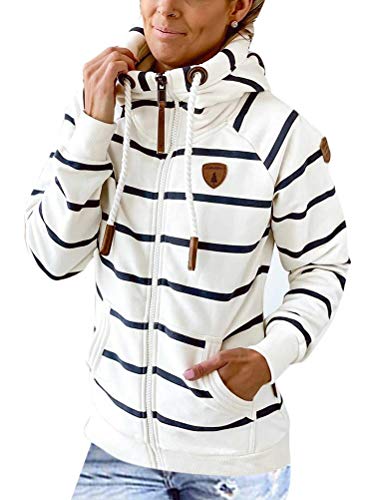 Onsoyours Femme A Capuche Fille Sport Pull Rayé Grande Taille Vetement Femme Hiver Chic Mode Manteau Fashion Chemisier Fille Blouse Femme Printemps Blanc M