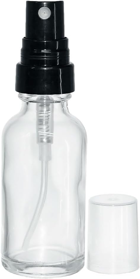 GlassBottleOutlet (Pack of 108) 1 oz. Clear Boston Round with Black Fine-Mist Sprayer