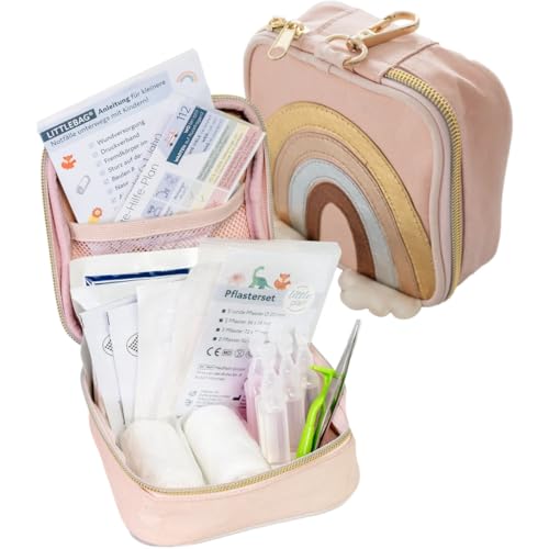Littleplan littlebag Rainbow Erste-Hilfe-Tasche für Babys und Kinder 34 Teile mit 10 seitigem Notfall Heft