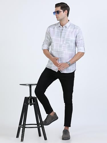 Image of COOL COLORS Men's Cotton Twill Slim Fit Printed Shirt Full Sleeve Shirt for Formal & Casual Wear Shirt for Men