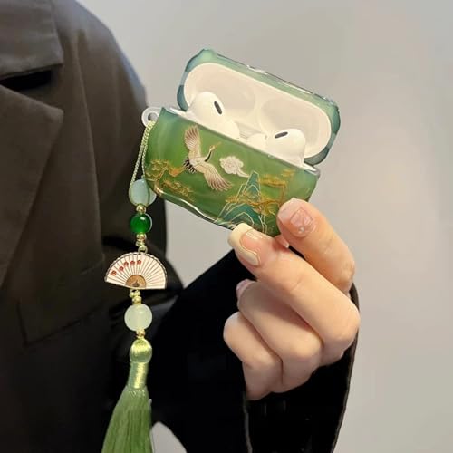 COTYPOFLIYTT Compatible with AirPods 4 Case Soft with Cleaner Kit Keychain Lucky Elegant Crane Cover for Girls Women Airpods 4th Generation-Green by COTYPOFLIYTT - Image 5