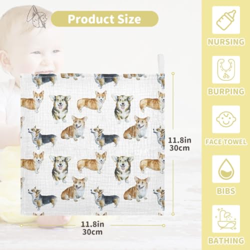 Image of vvfelixl Baby Cotton Washcloths Realistic Corgi Infants Bath Towel for Unisex Face Towels for Newborn, Natural Baby Wipes Delicate Skin, 11.8 X 11.8 inch, one sizex3