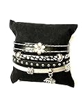 Material: cuero y zamak Anhur Pulsera Múltiple Cuero Color Negro y Plata Pulsera Mujer Boho