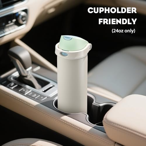 POWCAN 24 oz Steel Insulated Water Bottle: 2-in-1 Push-Button Spout & Flip Straw Lid, Leakproof, Cold 24 Hrs, Fits Car Cup Holder, Reusable Metal Sports Bottle for Travel, Gym, School (Icy Drift) — view 5