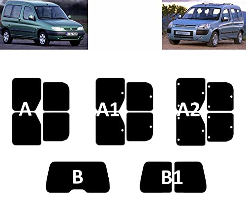 Láminas Solares para Tintar Las Lunas del Coche-Citroen Berlingo 5-Puertas 1997-2009 con 2-Puertas Correderas - Ventanas Traseras & Luna Trasera (05% Super Negro, A2-B1)