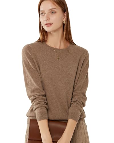 Image of 100% Pure Cashmere Crewneck Sweater for Women Long Sleeve Warm Soft Lightweight Knit Pullover