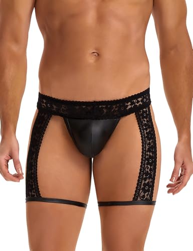 ohyeahlady Mens Lace Thong Underwear 3D Pouch G String Thong Black Low Rise Bikini Jock Strap Lingerie for Men