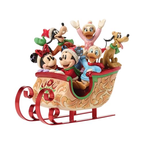 Enesco Disney Traditions by Jim Shore Mickey Mouse and Friends Riding in Sleigh Figurine, 8 Inch, Multicolor