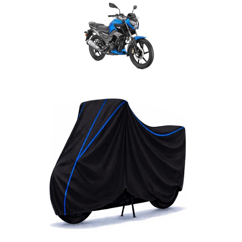 Image of TVS Raider Bike Cover Water Resistant Universal Motorcycle Rain | Heavy Duty UV Protection, Dust, Scratch Indoor Outdoor All Weather with Black Blue Piping Elastic