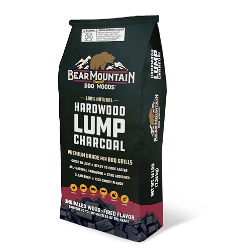 Bear Mountain BBQ Hardwood Lump Charcoal Premium Grade for BBQ Grills Quick to Light and Ready to Cook Faster Rich Smoky Flavor 16 Pounds