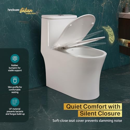 Image of Hindware Italian Collection Aster R One-piece EWC for Bathroom | S-220 Trap | Made of Ceramic | 10-year Warranty | Tornado Flushing | Duroplast Seat Cover | Soft Close