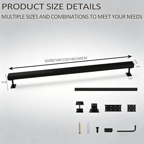 Rampe d'escalier intérieure noire de 300 cm en fer forgé avec support - 3