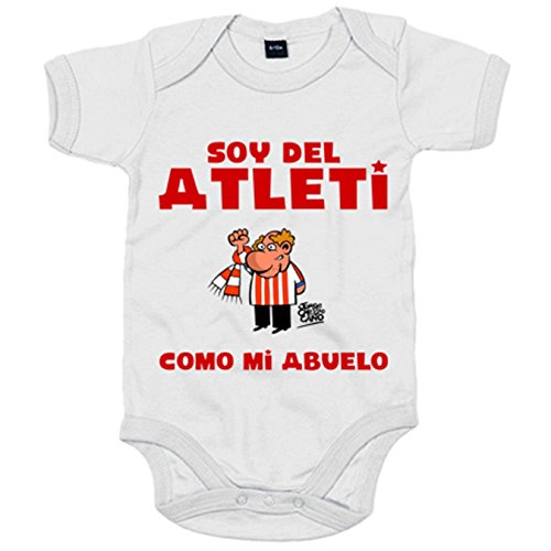 Body bebé Atlético de Madrid soy del atleti como mi abuelo - Blanco, 6-12 meses