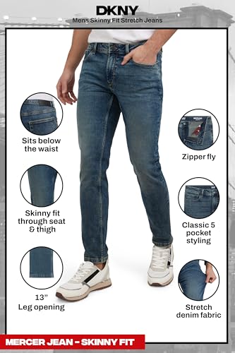 Image of DKNY Mercer Men's Skinny Jeans - Premium Stretch Denim Pants with Classic 5 Pocket Design | Skinny Fit Stretch Jeans for Men