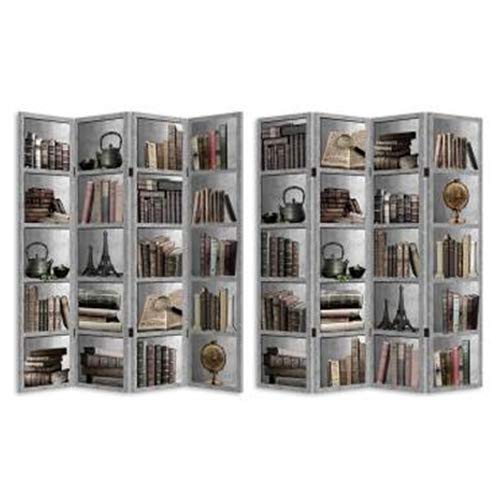 BAKAJI Paravento Separè 4 Pannelli Struttura in Legno Rivestimento in Tela con Stampa Fronte Retro Libreria Divisorio Richiudibile Pieghevole 180 x 160 cm