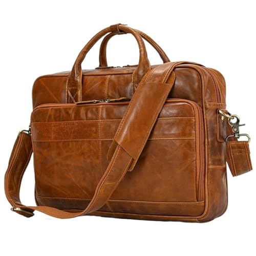 FJOADNVM Bolso Mensajero De Cuero Maletín grande de piel auténtica for hombre, apto for portátil 16', bolso mano negocios, bandolera vaca, trabajo, color rojo En Viaje De Negocios(Brown)