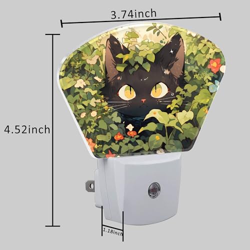 Image of Cute Black Cat in Grass Night Light for Kids Girls Boys, Black Cat LED Night Light Plug into Wall with Dusk to Dawn Sensor for Bedroom, Hallway, Kitchen, Bathroom, Stairs Decor