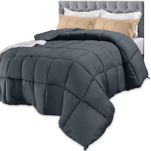 Utopia Bedding Comforters Twin Size, All Season Duvet Insert, Down Alternative Box Stitched Bed Comforter with Corner Tabs, Machine Washable (Grey)