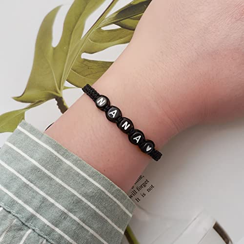 Image of Braided Rope Bracelet Adjustable Jewelry for Family Sisters Mom Grandma BFF | Adjustable black woven rope bracelets with personalized letter engraving.gifts for family, sisters, grandma & best friends