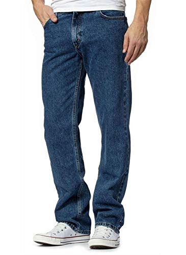 Adults Straight Leg Basic Trousers Regular Fit Denim Jeans Mens Casual Wear Stone Wash Bottoms Work Wear Heavy Duty Pants Waist 44 Inches/Inside Leg 31 Inches