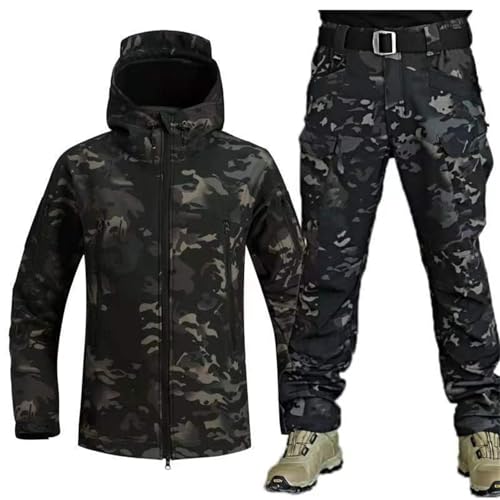 Men's Two-Piece Tactical Suit, Winter Outdoor Thickened Windproof Waterproof Set Zipper, Men's Jogging Tracksuit Set Casual3