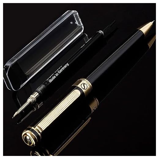 Scriveiner Portaminas 0.7 Negro, Diseño Clásico y Elegante con Detalles de Oro de 24K, Mecanismo Schmidt, Minas de Repuesto, Lápiz Mecánico ideal para Dibujar y Escribir