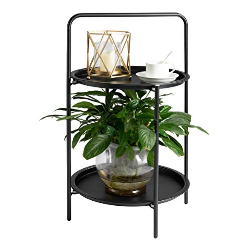 Hollyhome Small Round Metal Tray 2-Tier End Table, Accent Sofa Side Table, Anti-Rust And Outdoor&Indoor Waterproof Snake And Coffee Table, (H) 25.6" X(D) 15.6 ", Black #TOP24