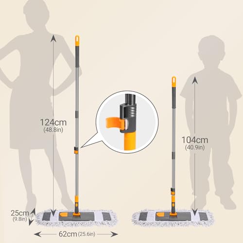 MASTERTOP Bodenwischer, Großer Flach Wischmop mit 2 Moppads und Teleskopstiel, Mikrofaser Mopp Flachmopp, Faltbar Wischer Boden für Hartholz, Laminat, Fliesenboden – Bild 3