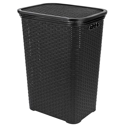 HRB Wäschekorb mit Deckel Rattan 65 Liter, Wäscheaufbewahrung aus...