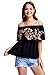 Floerns Women's Ruffle Off Shoulder Rose Embroidery Loose Blouse Top Black L
