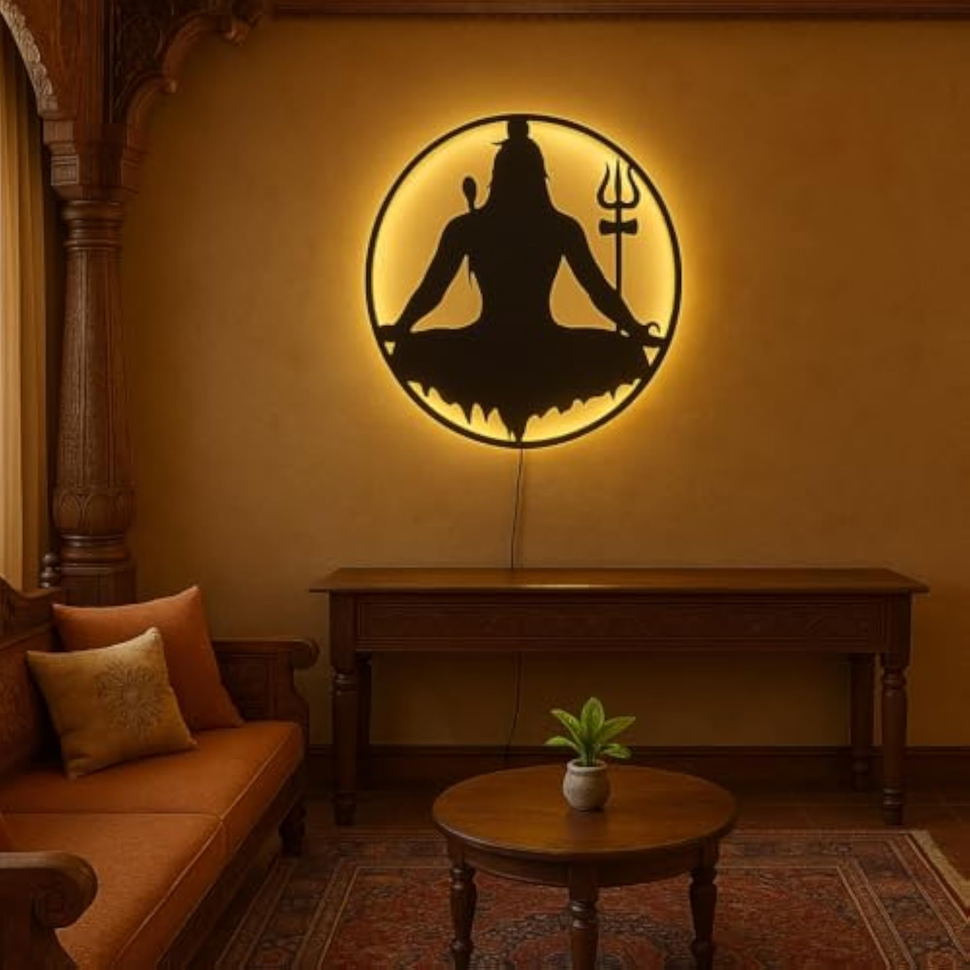 Lord Shiva 3D Wall Art with LED Backlight, Decorative Showpiece