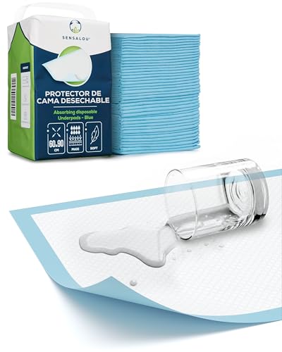 Sensalou Empapadores Incontinencia 60x90 cm – 50 Unidades – Protectores de Cama Desechables Impermeables y Absorbentes para Bebés, Mayores, Mascotas, Higiene, Hospital, Cambio, Cuidado Diario, Salud