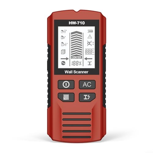 NexRen Detector de metales portátil de pared y buscador de pernos con pantalla LCD, escaneo de madera multiprofundidad, detección de cables de CA (rojo)