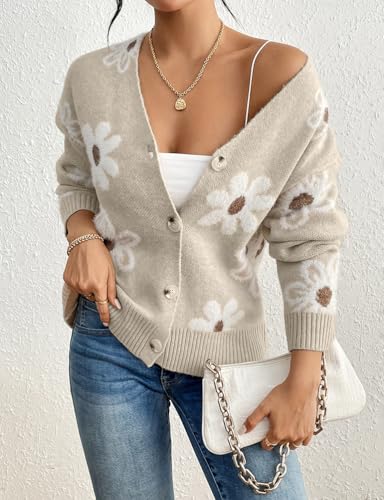 Image of IDEALSANXUN Womens Daisy Sweater Cardigan Fall Winter Button Down Flower Floral Sweaters