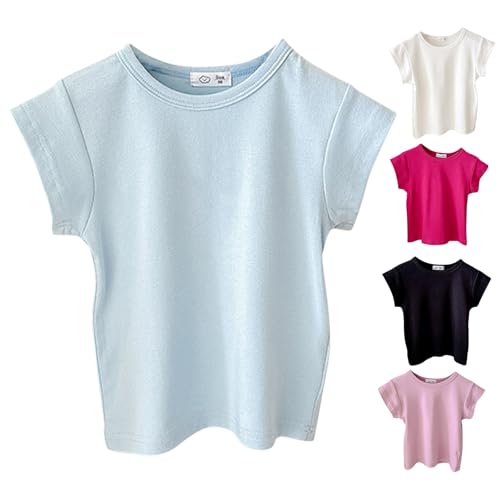 Girls Cute Short Sleeve Tee Tops Casual Soft Cotton Tshirt Comfy Solid T Shirts Kids Girls Crew Neck Blouses Teens T