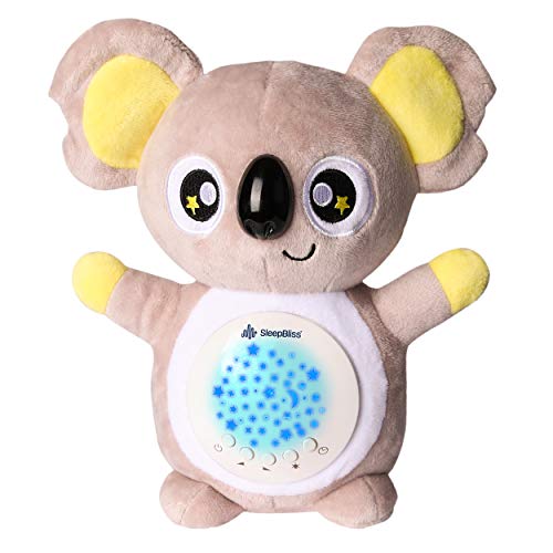 SleepBliss Baby Soother White Noise Toy - Portable Cute Koala Baby Sound Machine Plush, Star Night Light with 13 Different Loud and Clear Sounds, Auto Shut Off and Washable