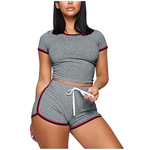 Fangren Two Piece Outfits For Women Summer Short Sleeve Workout Sets Casual Loungewear Sexy Sweatsuits Tracksuit